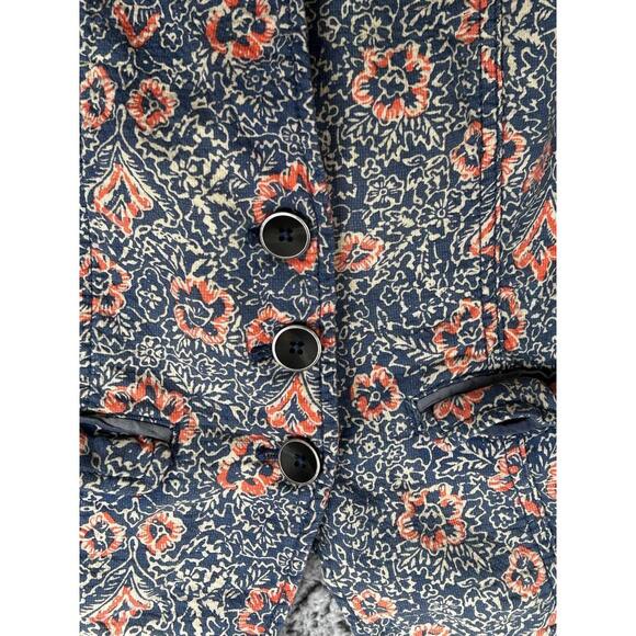 Free People Floral Print Structured Blazer Jacket Size 8 Blue Pink Boho Cotton - Picture 3 of 4